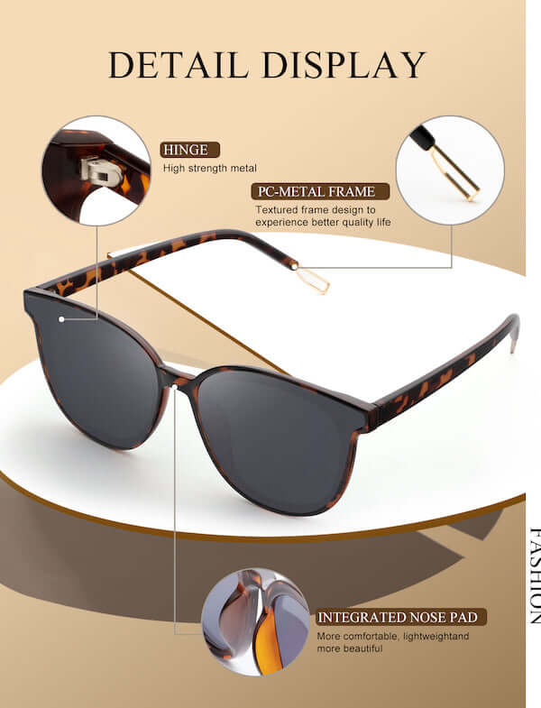 trendy oversized polarized sunglasses detail display