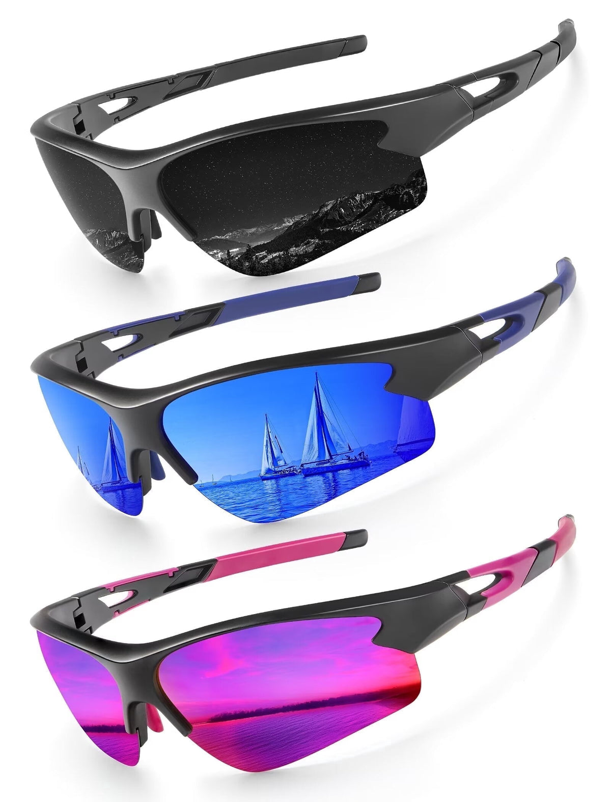 KALIYADI Sports Sunglasses for Men,Polarized Sun Glasses Baseball Softball with UV401 Protection WMS61-1-3-4