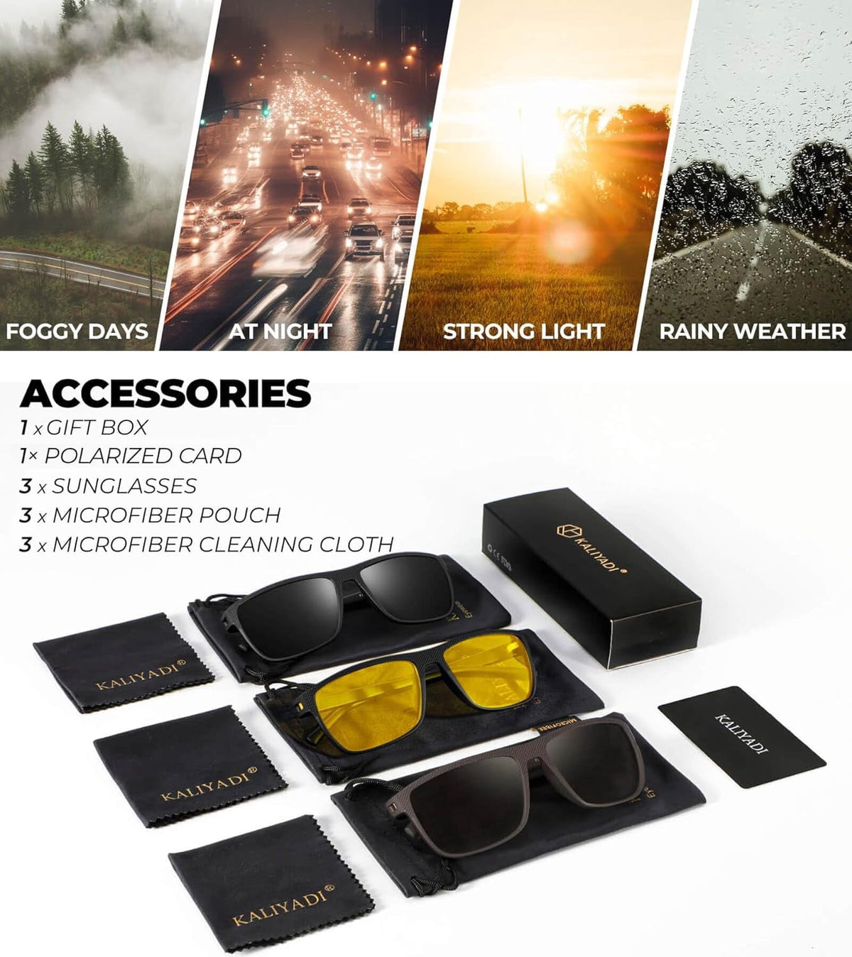 KALIYADI Polarized Sunglasses for Men,Lightweight Night Vision Glasses for Driving Fishing Golf WMKAS45-1-10-31