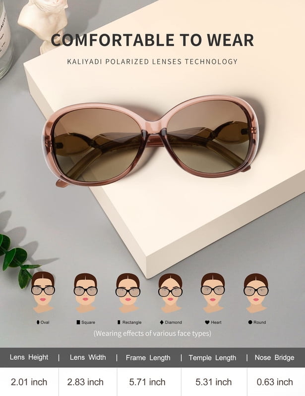 KALIYADI Oversized Sunglasses for Women, Polarized Trendy Vintage Ladies Sun Glasses with UV Protection WMKAS3702-2