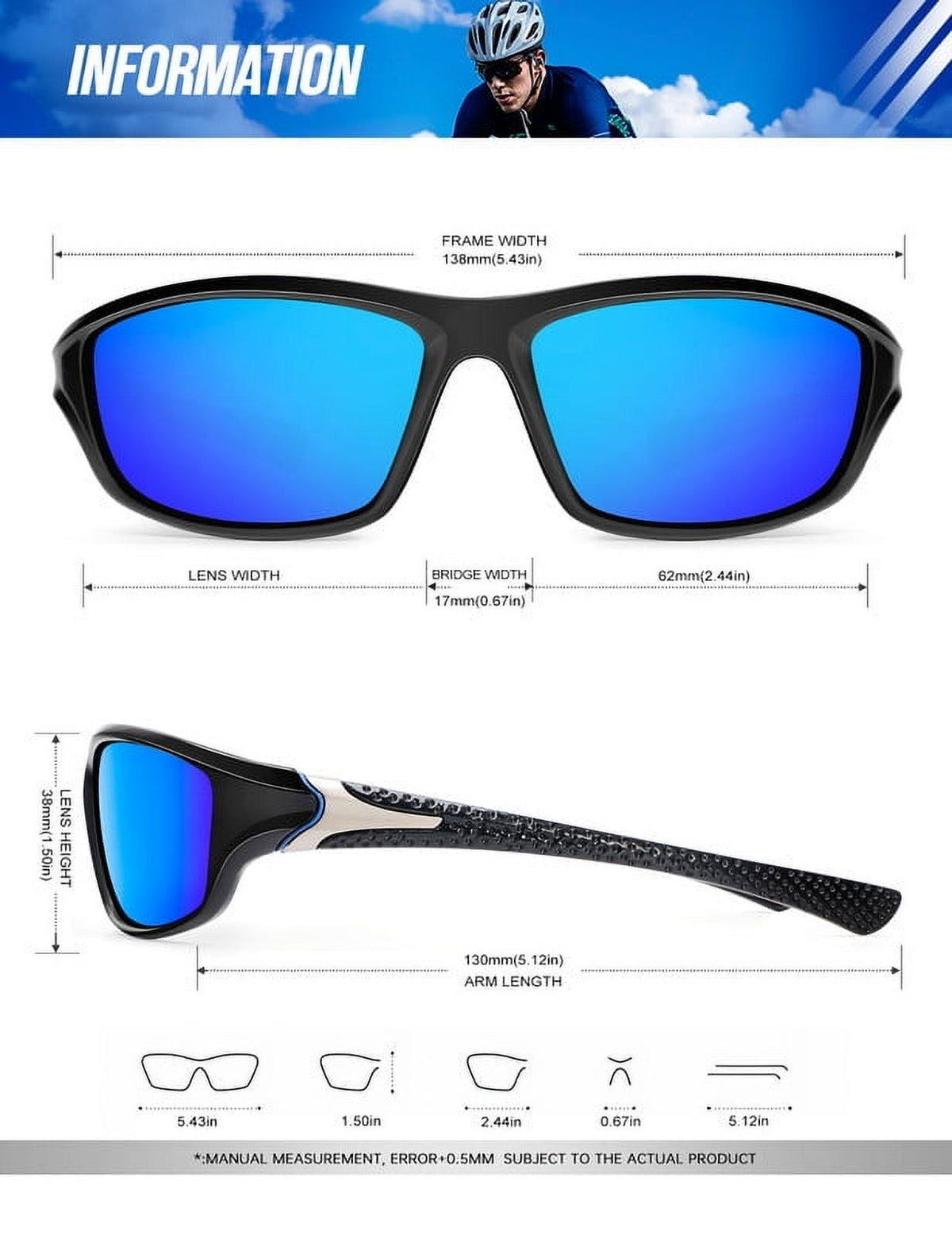 Classic Men's Polarized Sunglasses Men's Sports Style Polarized Sunglasses UV Protection Suitable for Riding Driving Fishing Sports(WMS64-1-3-6)