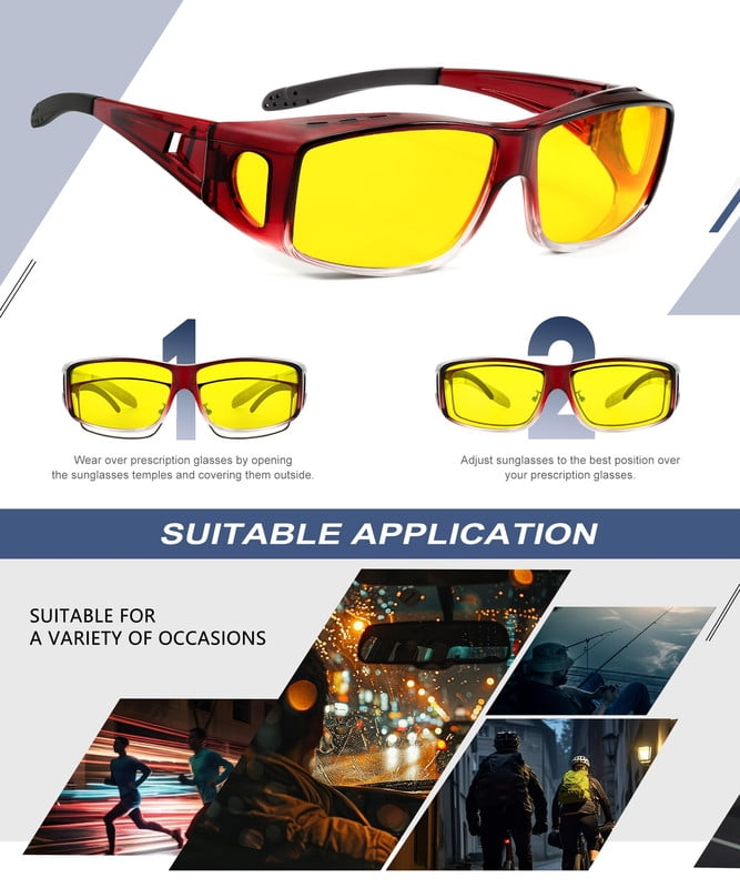 KALIYADI Night-Vision-Glasses Fit-Over-Glasses Wrap-Around Glasses: Night Vision Glasses Anti Glare HD for Driving WMKAS105-14-15-19