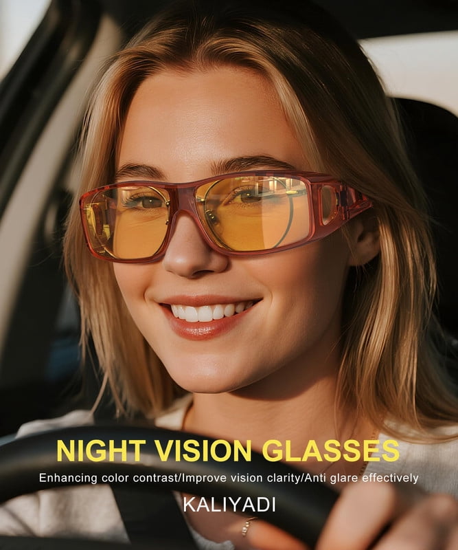 KALIYADI Night Driving Glasses for Men Women, Night Vision Glasses Fit Over Glasses Sunglasses Anti Glare HD WMKAS105-18