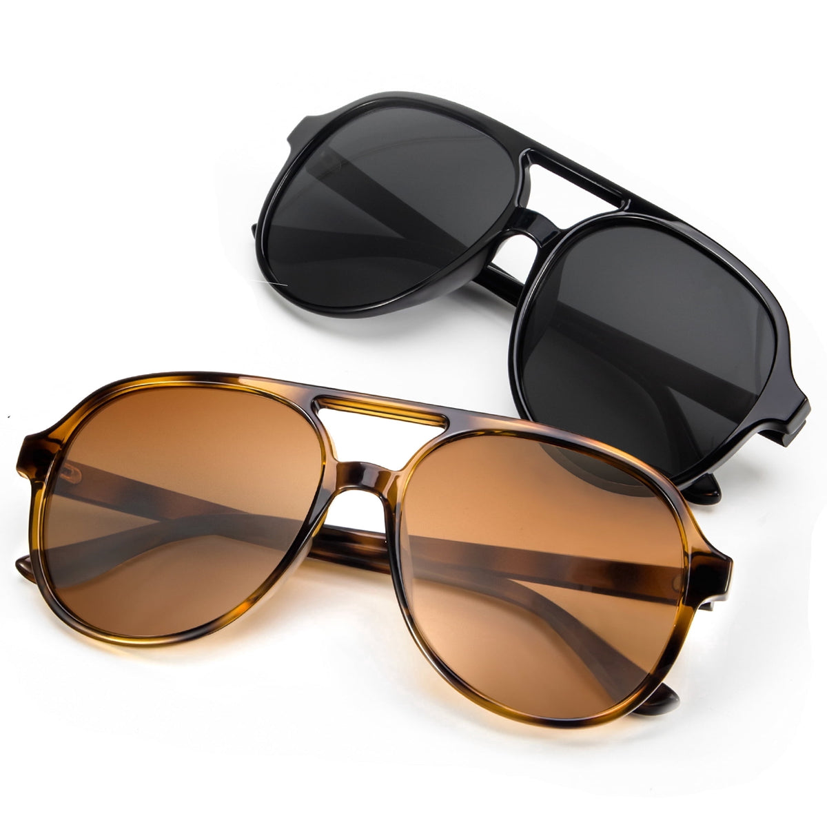 KALIYADI Aviator Sunglasses for Women,Retro Square Sun Glasses with 70s Vintage Style and UV Protection 2 Pack WMKAS2410-1-3