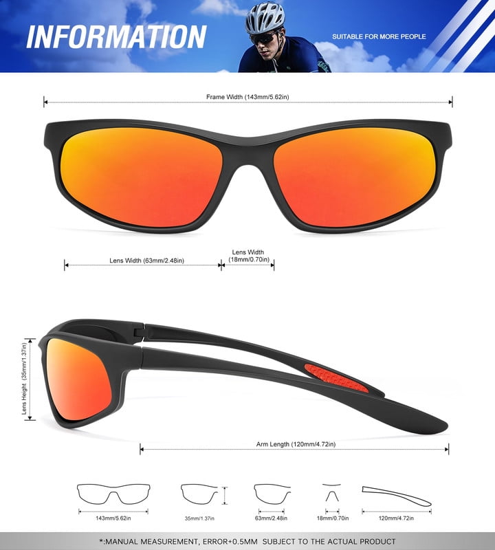 KALIYADI Polarized Sport Sunglasses Men Sun Glasses for Running Cycling Fishing with UV Protection WMKAS90-1-2-4