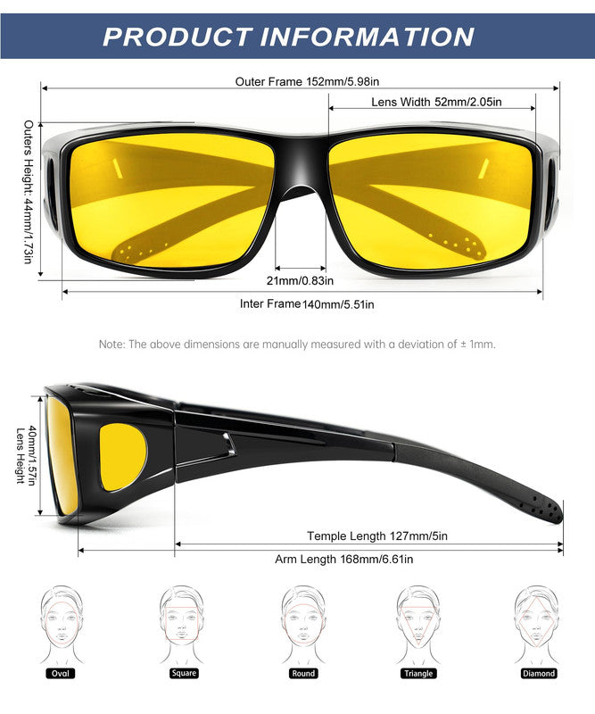 KALIYADI Night Driving Glasses for Men Women,Night Vision Glasses Fit Over Glasses Sunglasses Anti Glare HD WMKAS105-14