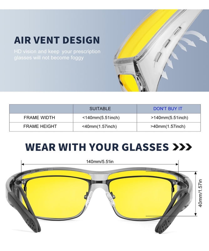 KALIYADI Night-Vision-Glasses Fit-Over-Glasses Wrap-Around Glasses: Night Vision Glasses Anti Glare HD for Driving WMKAS105-12-13-14
