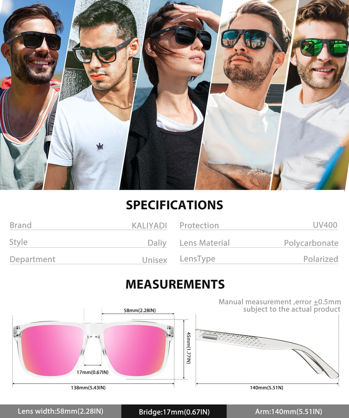 KALIYADI Polarized Sunglasses for Men and Women,Classic Square Sun Glasses with UV400 Protection for Driving Fishing Golf(3 Pack) WMKAS13-1-28-29