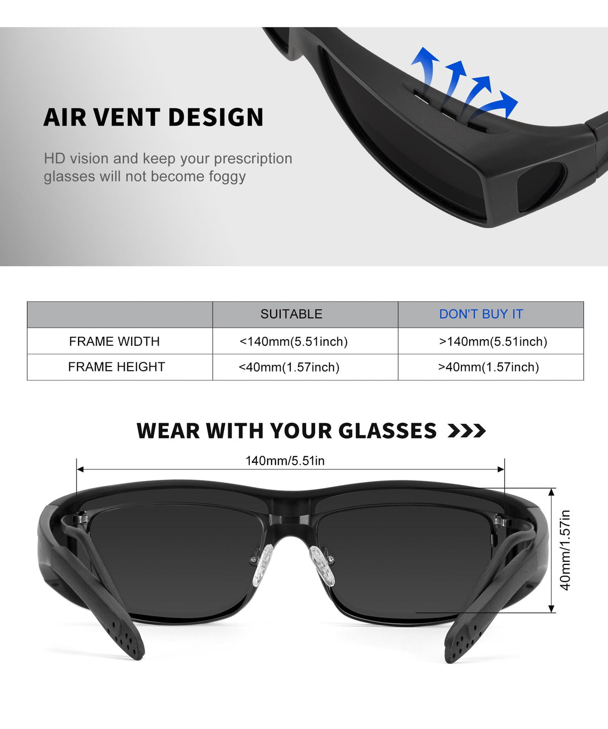 KALIYADI Fit Over Wrap Sunglasses Polarized Sun Glasses:Wrap Around Eyeglasses for Men and Women with UV Protection for Driving WMS105-1-3-4