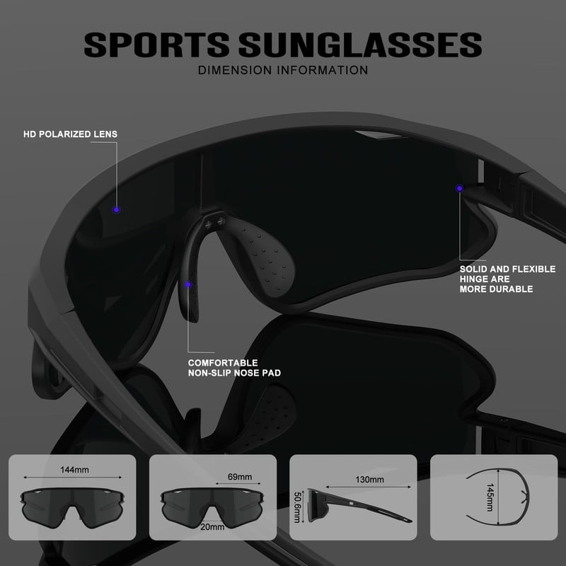 KALIYADI Polarized Sports Sunglasses for Men Cycling Sun Glasses Running Fishing UV400 Protection WMKA131-1-3-4