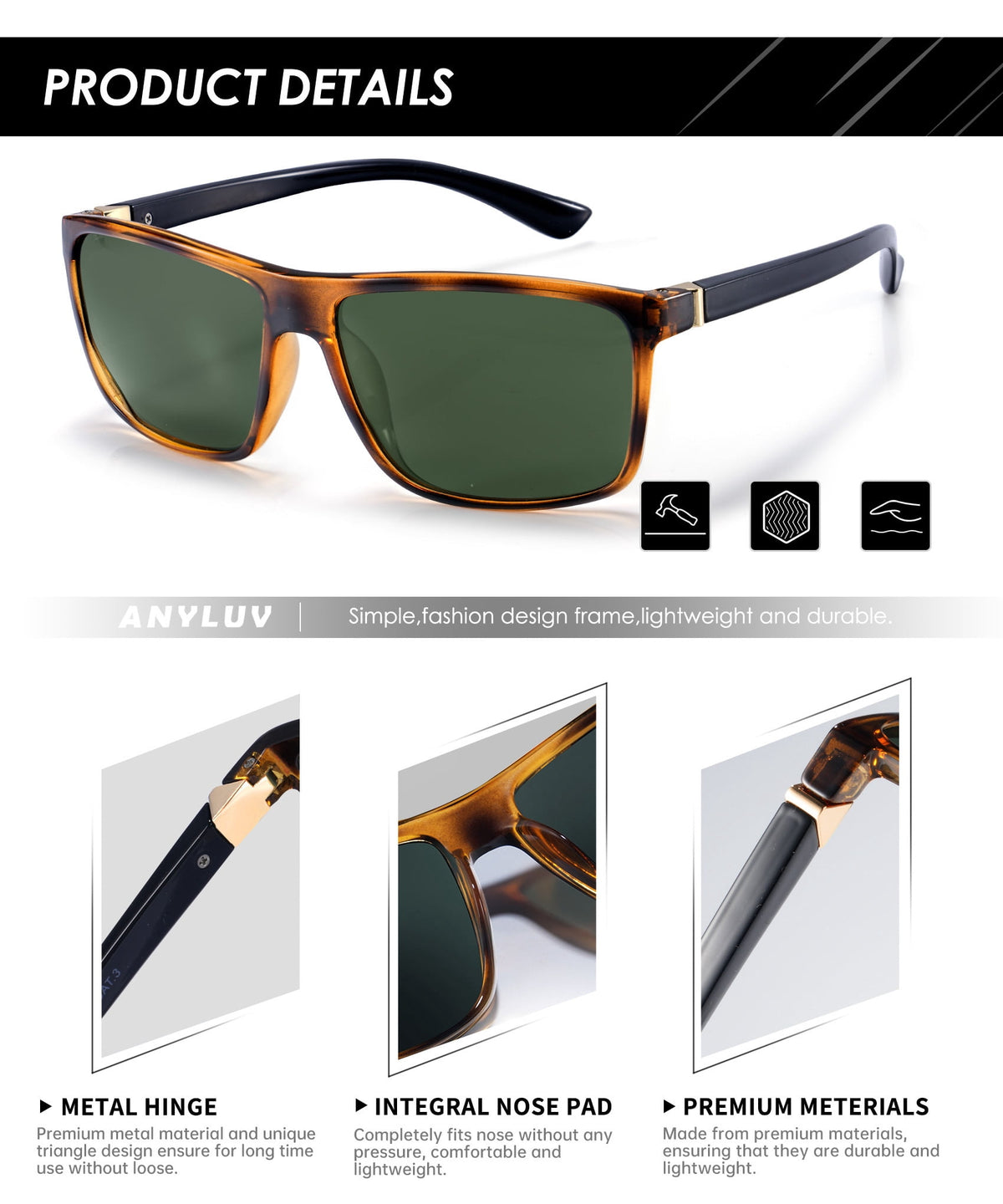 KALIYADI Polarized Sunglasses for Men and Women,Classic Square Sun Glasses with UV Protection for Driving Fishing WMS11-1-6-9
