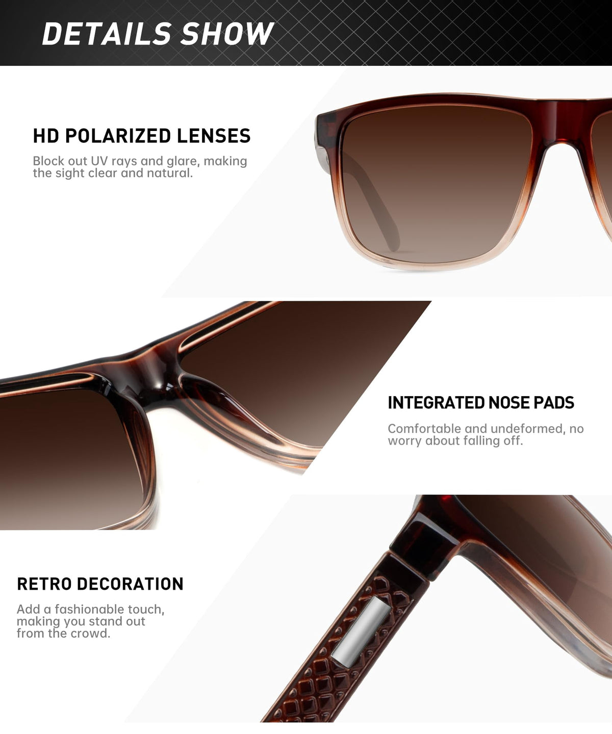 KALIYADI Polarized Sunglasses for Men and Women,Classic Square Sun Glasses with UV400 Protection for Driving Fishing Golf(3 Pack) WMKAS13-1-25-28