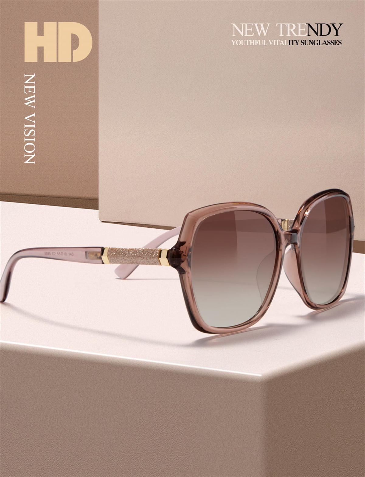 KALIYADI Polarized Sunglasses-Women Trendy Womens-Sunglasses: Square Oversized Sun glasses Sparkling Frame UV400 Gift Box WMKAS37-2