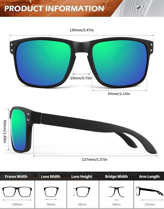 KALIYADI Polarized Sunglasses for Men Women, Mens Sunglasses Polarized UV Protection, Vintage Sun Glasses for Fishing Running Driving WMKAS66-7-8-10