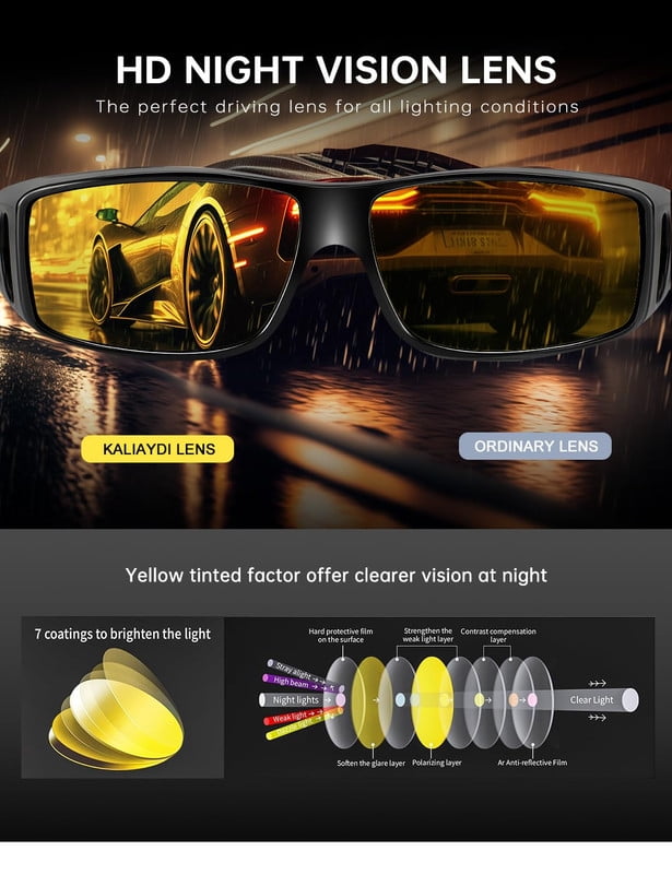 KALIYADI Night-Vision-Glasses Fit-Over-Glasses Wrap-Around Glasses: Night Vision Glasses Anti Glare HD for Driving WMKAS105-14-14-14