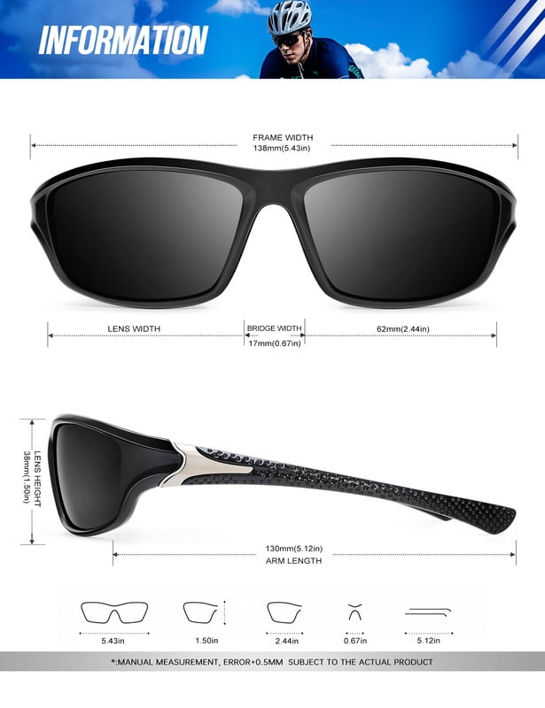 KALIYADI Polarized Sports Sunglasses for Men,Mens Sun Glasses for Driving Fishing Cycling UV400 Protection 3 Pack WMS64-3-3-3