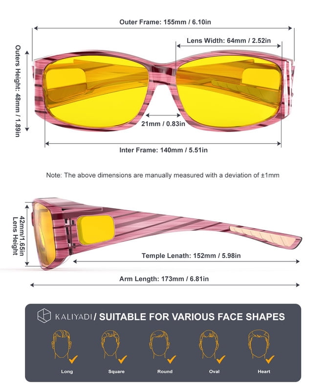 KALIYADI Fit-Over Night-Vision-Glasses for Women: Striped Anti Glare Night Driving Glasses for Men High Definition Lens WMKA238-11
