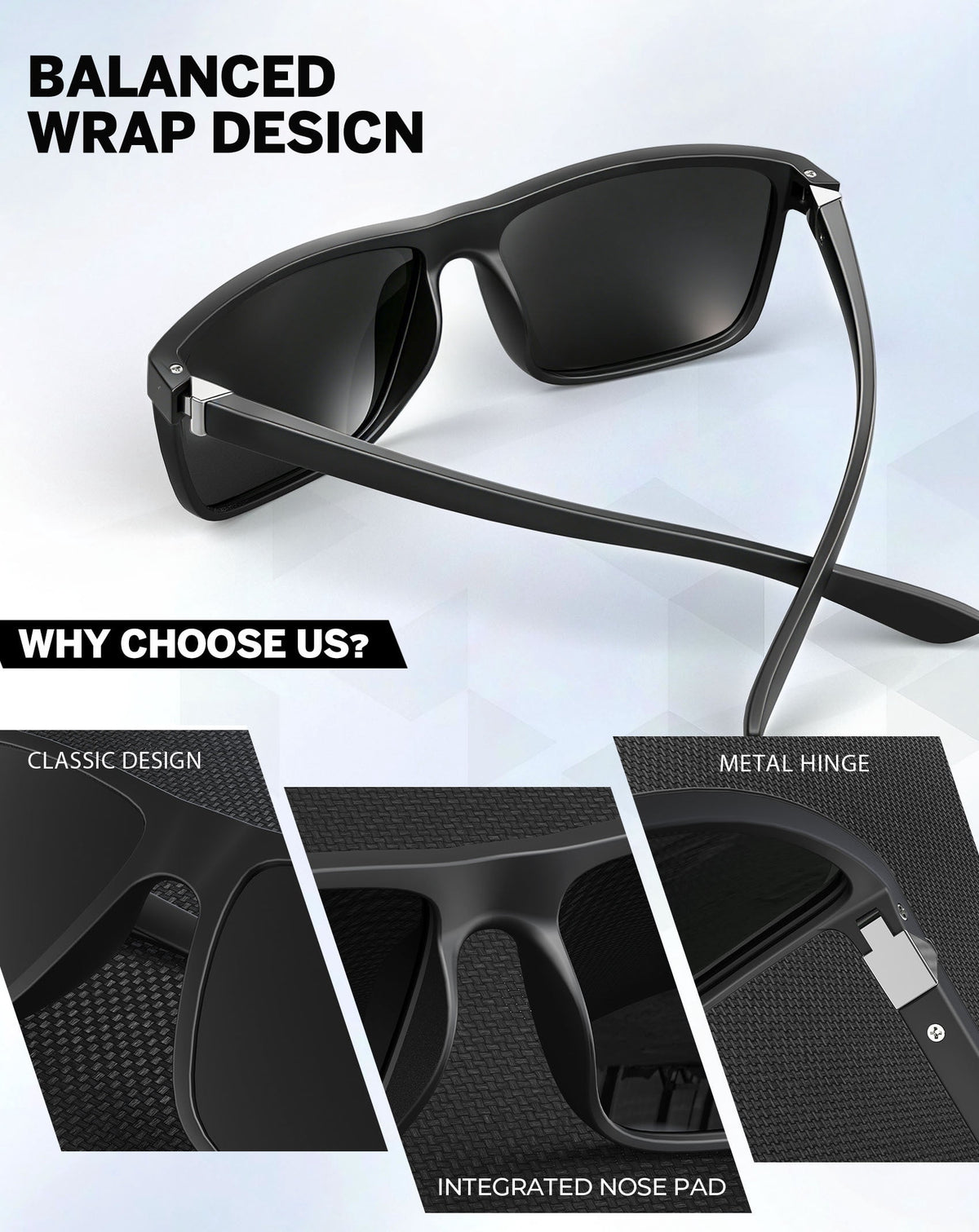 KALIYADI Polarized Sunglasses for Men and Women,Classic Square Sun Glasses with UV Protection for Driving Fishing WMS11-1-3-4
