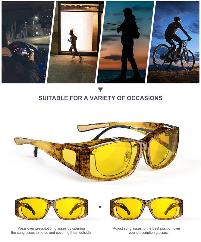 KALIYADI Fit-Over Night-Vision-Glasses for Women: Striped Anti Glare Night Driving Glasses for Men High Definition Lens WMKA238-13