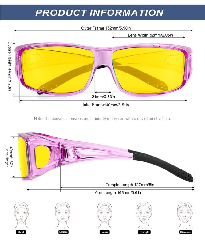 KALIYADI Night Driving Glasses for Men Women,Night Vision Glasses Fit Over Glasses Sunglasses Anti Glare HD WMKAS105-16