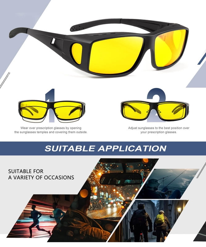 KALIYADI Night-Vision-Glasses Fit-Over-Glasses Wrap-Around Glasses:Night Vision Glasses Anti Glare HD for Driving 3PCS WMKAS105-13-13-13