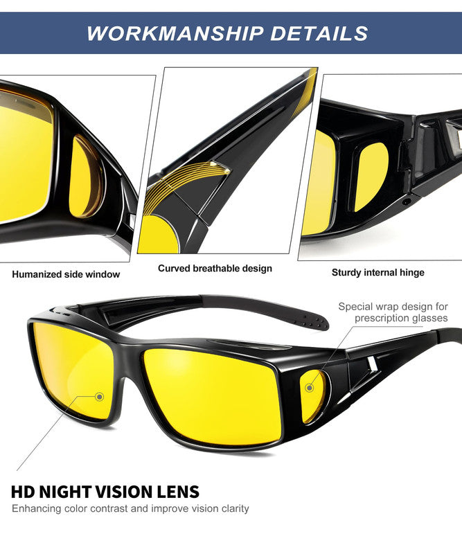 KALIYADI Night Driving Glasses for Men Women,Night Vision Glasses Fit Over Glasses Sunglasses Anti Glare HD WMKAS105-14