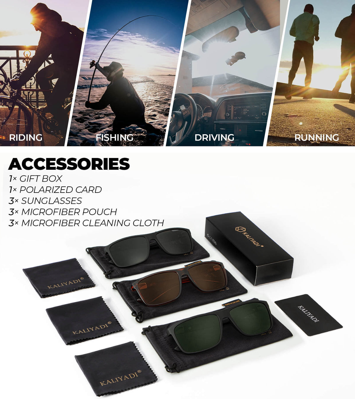 KALIYADI Polarized Sunglasses for Men and Women,Classic Square Sun Glasses with UV Protection for Driving Fishing WMS11-1-2-7