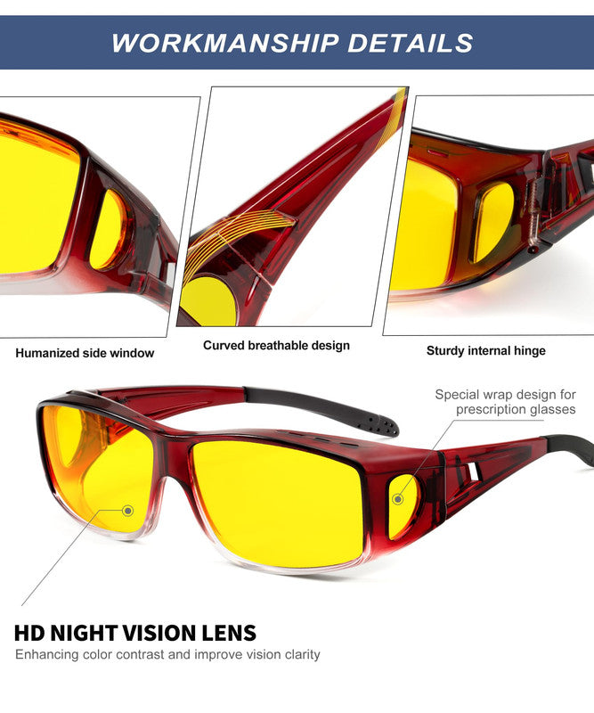 KALIYADI Night Driving Glasses for Men Women,Night Vision Glasses Fit Over Glasses Sunglasses Anti Glare HD WMKAS105-15