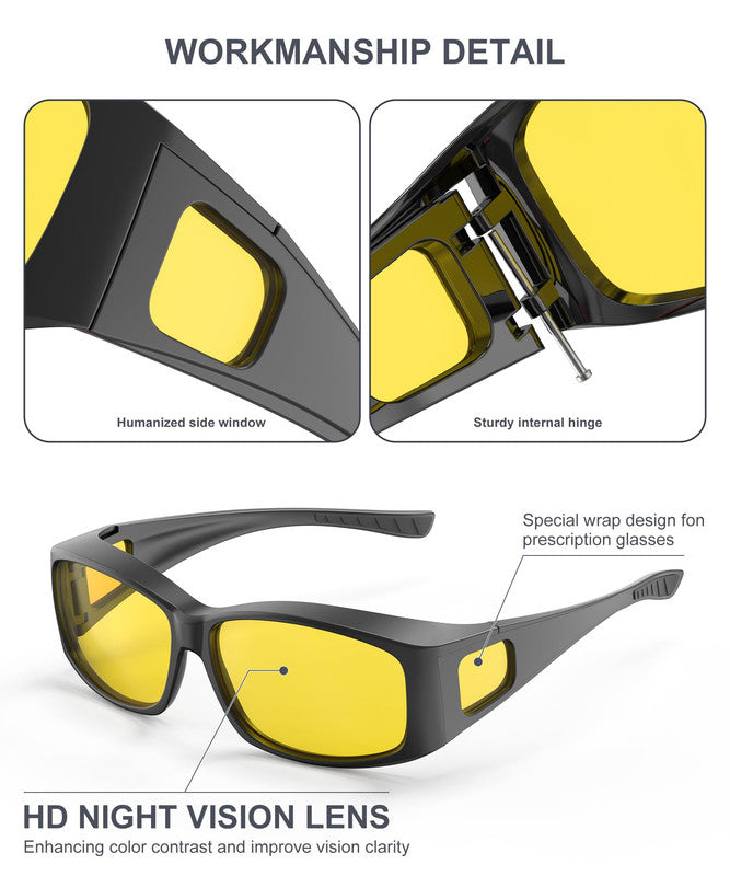 KALIYADI Fit-Over Night-Vision-Glasses for Women: Striped Anti Glare Night Driving Glasses for Men High Definition Lens WMKA238-10