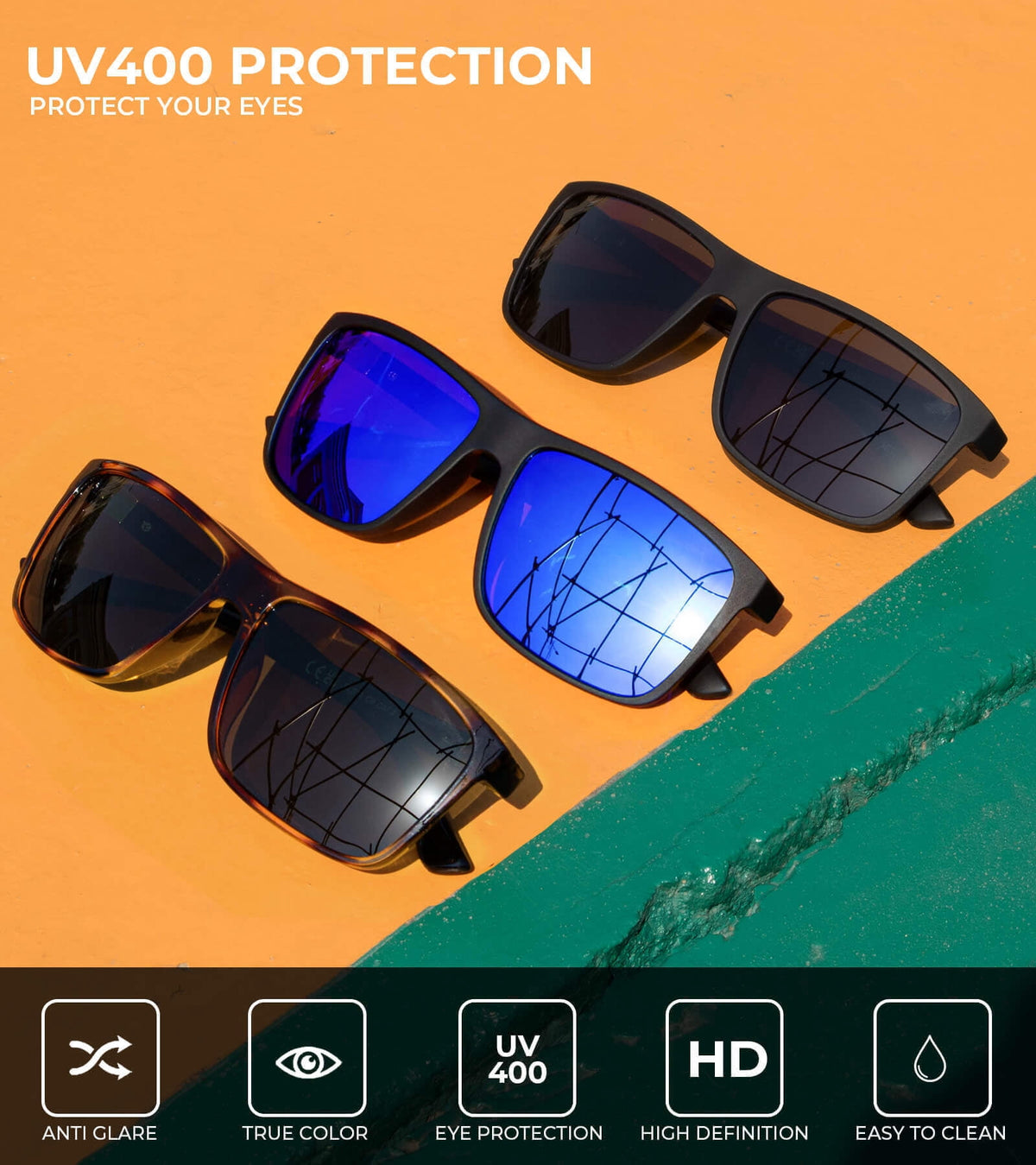 KALIYADI Polarized Sunglasses for Men and Women,Classic Square Sun Glasses with UV Protection for Driving Fishing WMS11-1-6-9