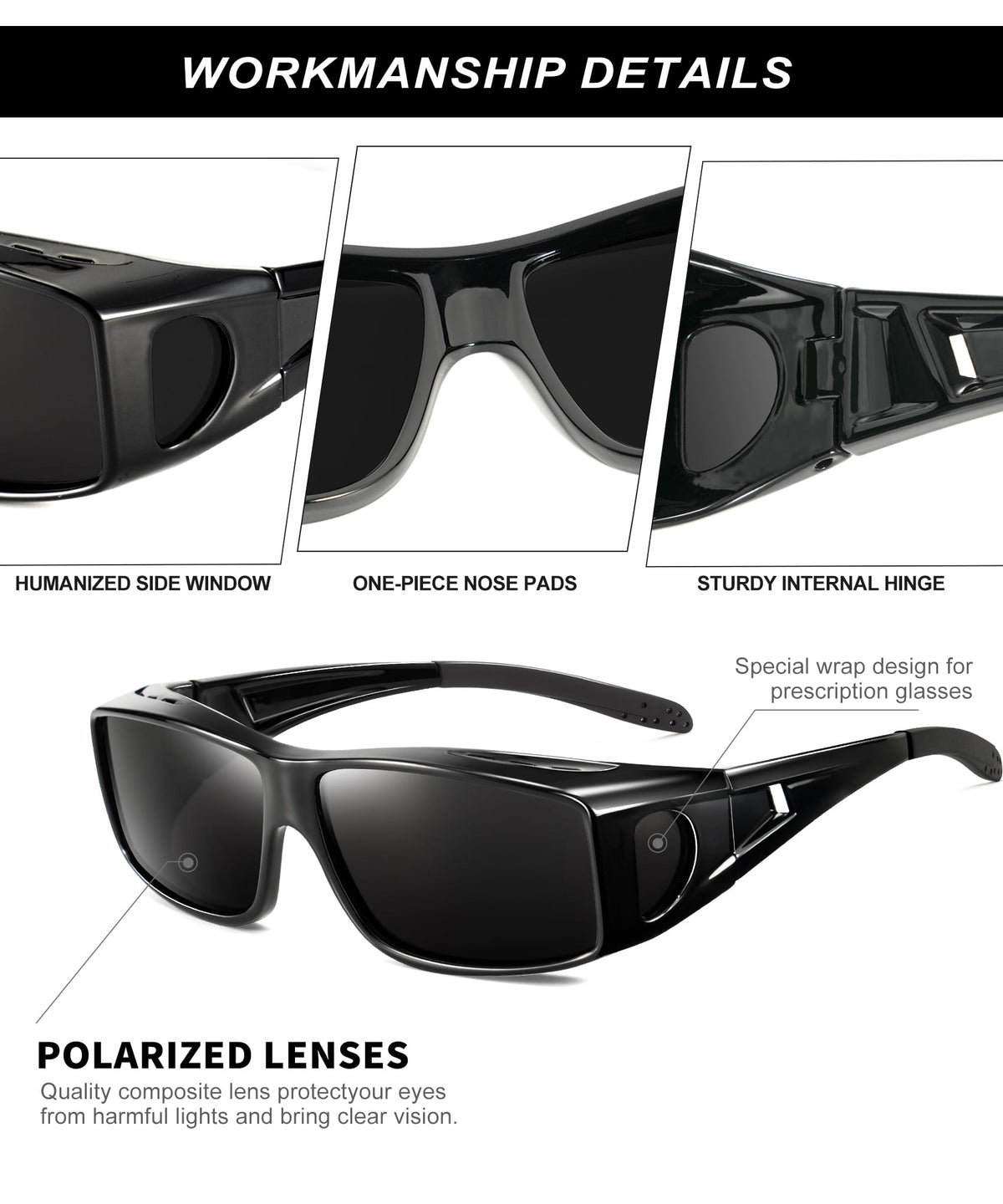 KALIYADI Fit Over Wrap Sunglasses Polarized Sun Glasses:Wrap Around Eyeglasses for Men and Women with UV Protection for Driving WMS105-2-5-7
