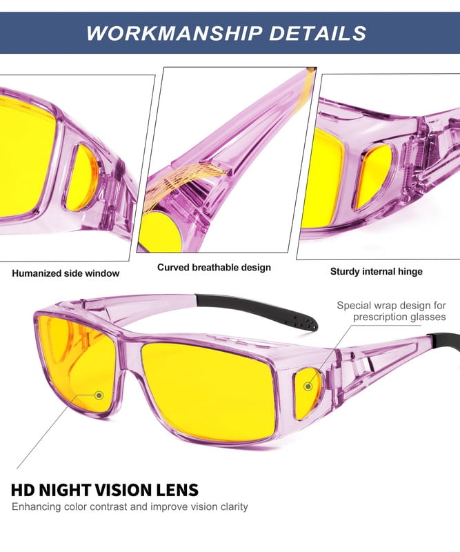 KALIYADI Night Driving Glasses for Men Women,Night Vision Glasses Fit Over Glasses Sunglasses Anti Glare HD WMKAS105-16