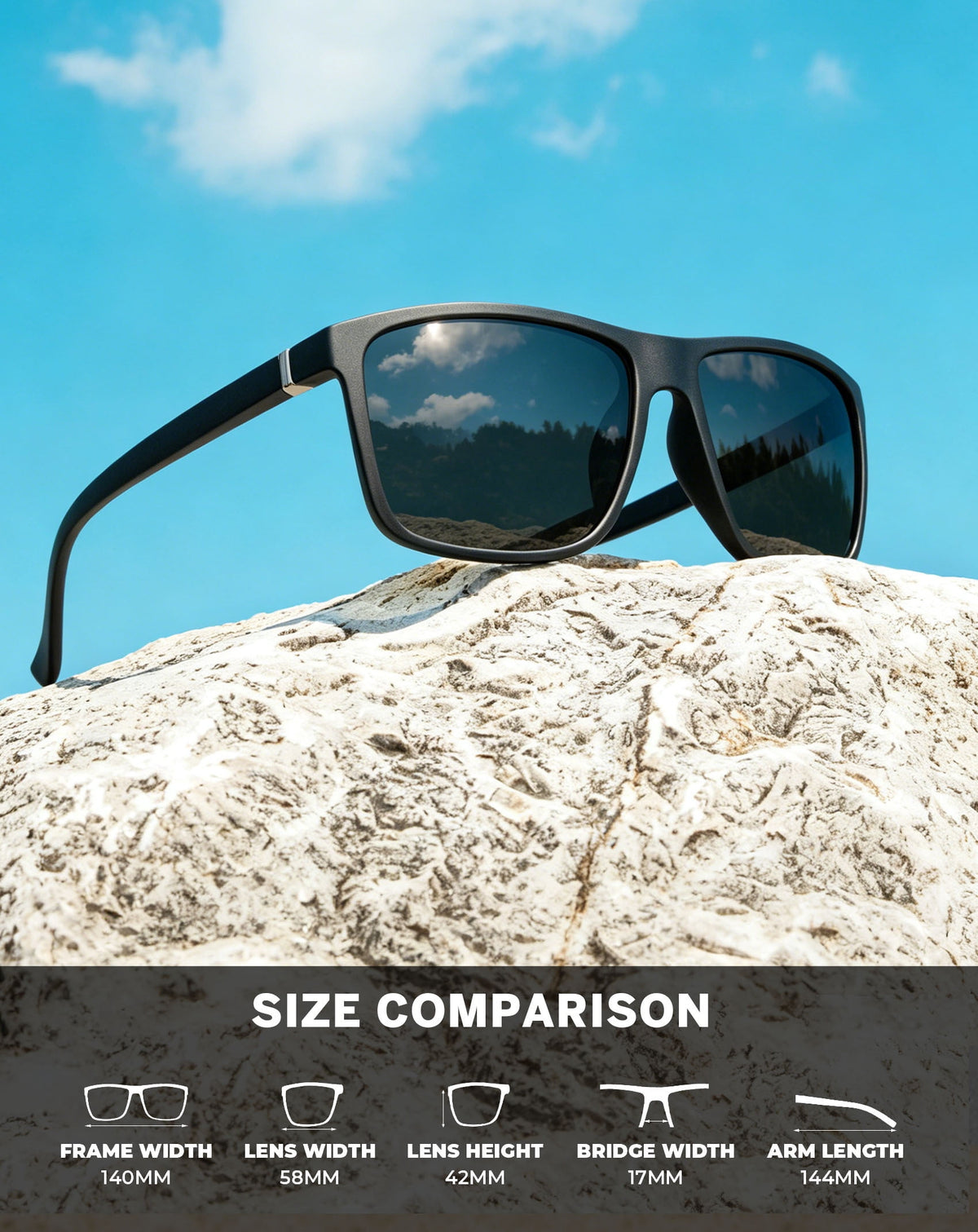 KALIYADI Polarized Sunglasses for Men and Women,Classic Square Sun Glasses with UV Protection for Driving Fishing WMS11-1-2-7