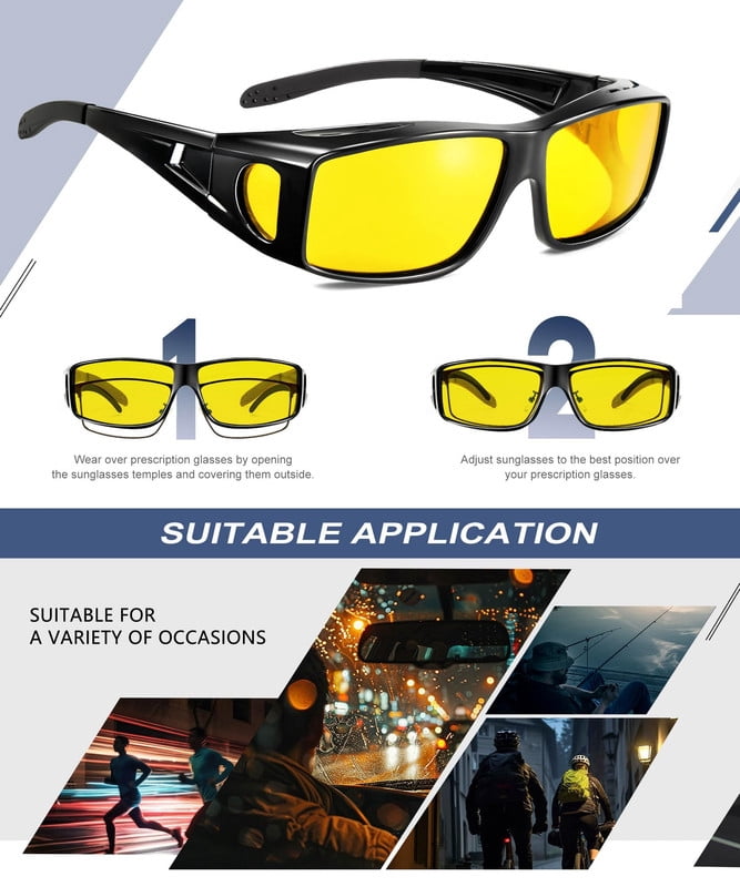 KALIYADI Night-Vision-Glasses Fit-Over-Glasses Wrap-Around Glasses: Night Vision Glasses Anti Glare HD for Driving WMKAS105-14-16-17