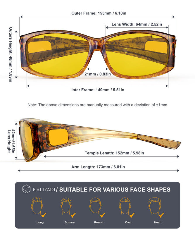 KALIYADI Fit-Over Night-Vision-Glasses for Women: Striped Anti Glare Night Driving Glasses for Men High Definition Lens WMKA238-13