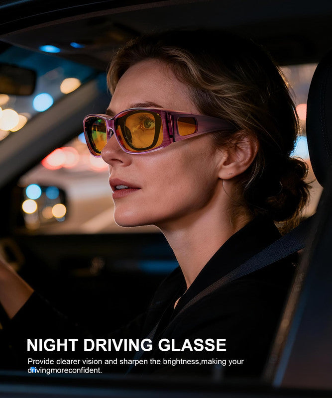 KALIYADI Fit-Over Night-Vision-Glasses for Women: Striped Anti Glare Night Driving Glasses for Men High Definition Lens WMKA238-12