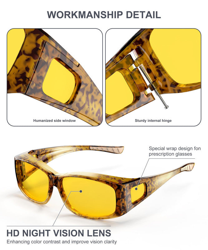 KALIYADI Fit-Over Night-Vision-Glasses for Women: Striped Anti Glare Night Driving Glasses for Men High Definition Lens WMKA238-13