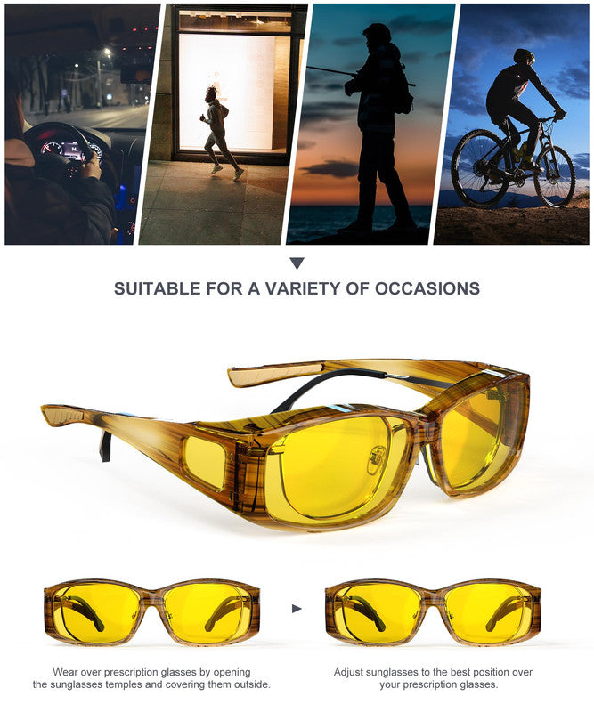 KALIYADI Fit-Over Night-Vision-Glasses for Women: Striped Anti Glare Night Driving Glasses for Men High Definition Lens WMKA238-14