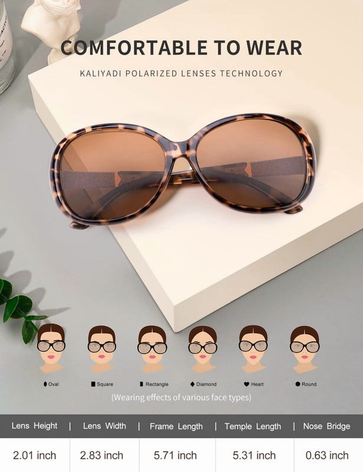 KALIYADI Women's Oversized Sunglasses Retro Polarized Sun Glasses with UV Protection for Women WMKAS3704-3