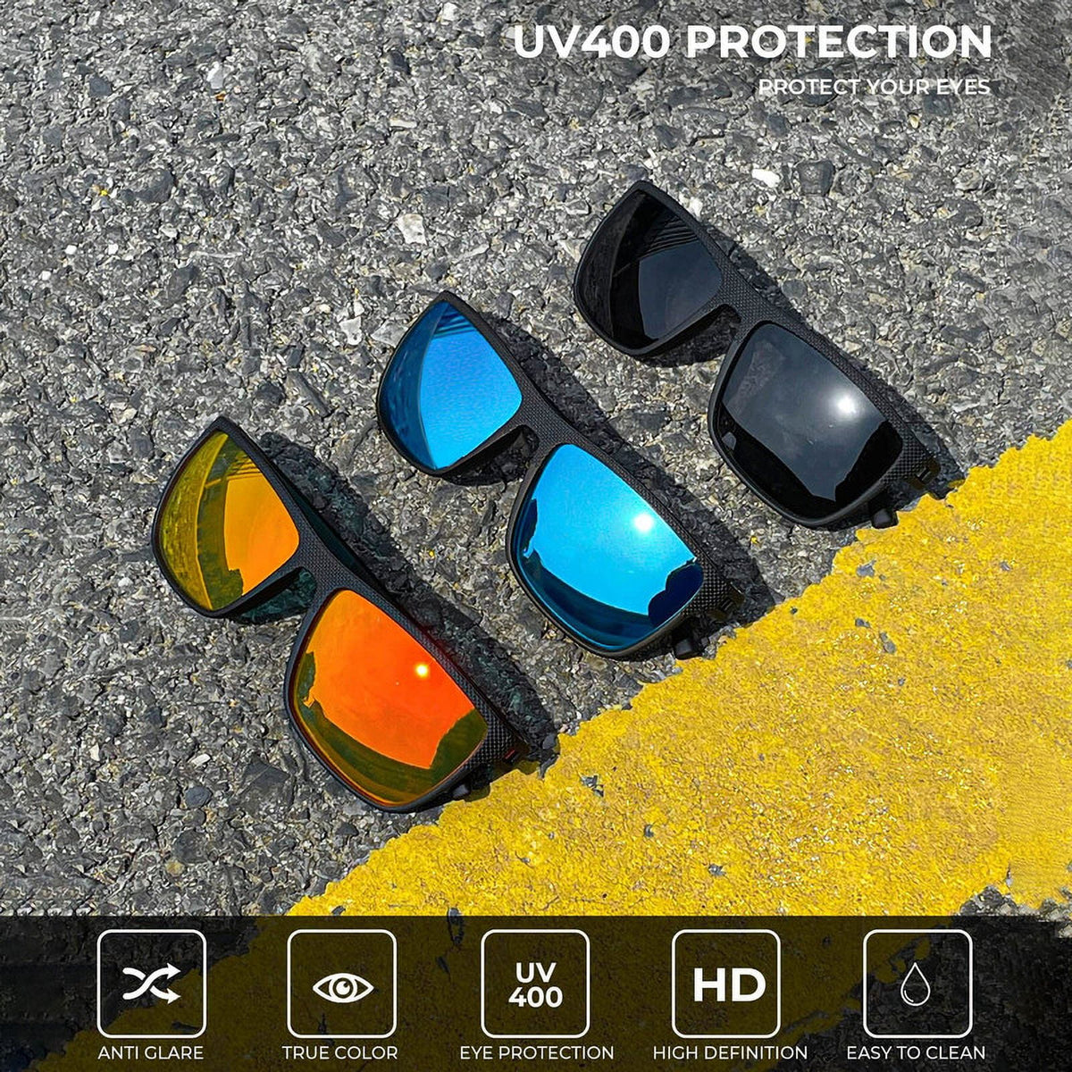 KALIYADI Polarized Sunglasses Men,Lightweight Mens Sunglasses Polarized UV Protection Driving Fishing Golf (Black/Ice Blue/Red) WMKAS45-1-3-6