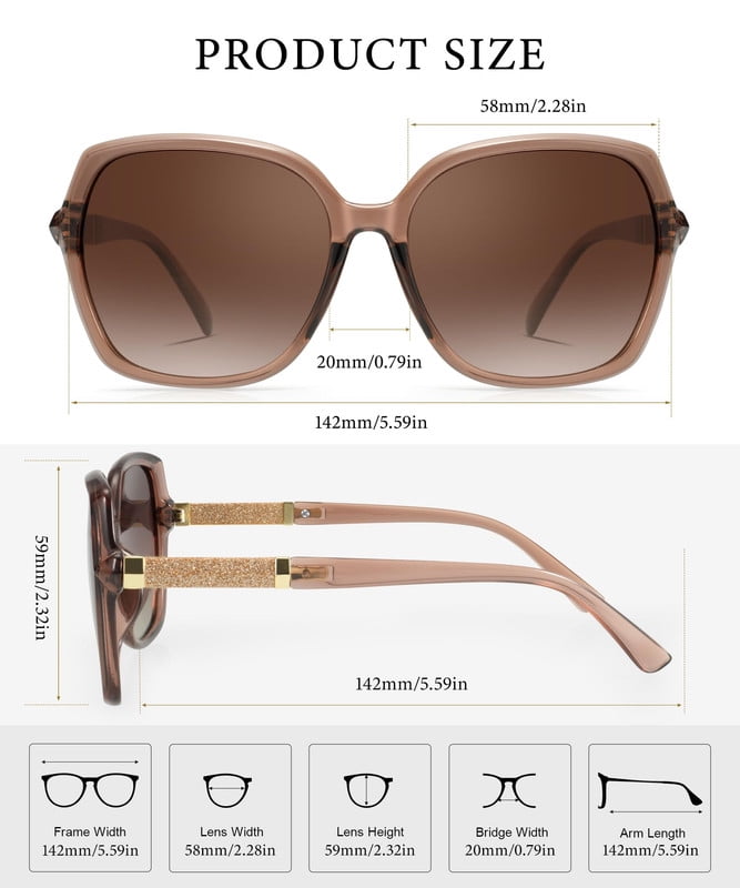 KALIYADI Polarized Sunglasses-Women Trendy Womens-Sunglasses: Square Oversized Sun glasses Sparkling Frame UV400 Gift Box WMKAS37-2