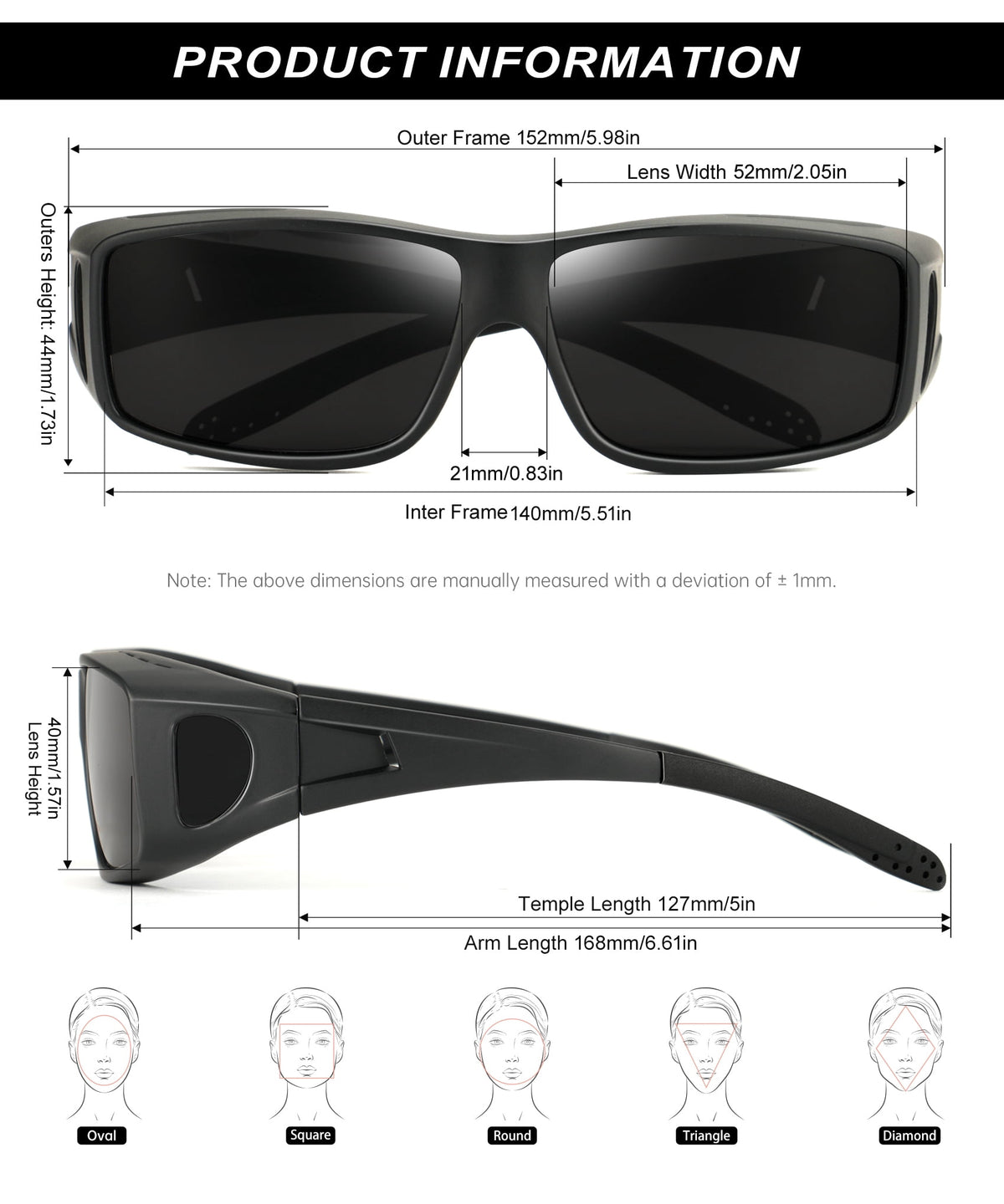 KALIYADI Fit Over Wrap Sunglasses Polarized Sun Glasses:Wrap Around Eyeglasses for Men and Women with UV Protection for Driving WMS105-1-1-1