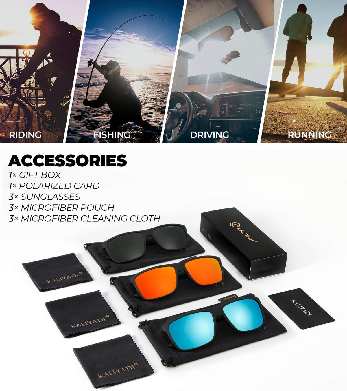 KALIYADI Polarized Sunglasses for Men and Women,Classic Square Sun Glasses with UV Protection for Driving Fishing WMS11-1-3-4