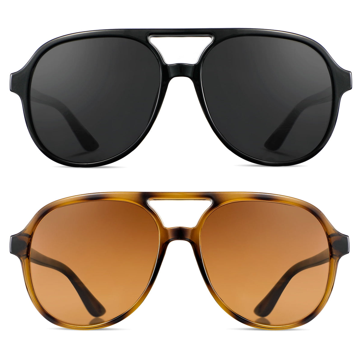 KALIYADI Aviator Sunglasses for Women,Retro Square Sun Glasses with 70s Vintage Style and UV Protection 2 Pack WMKAS2410-1-3