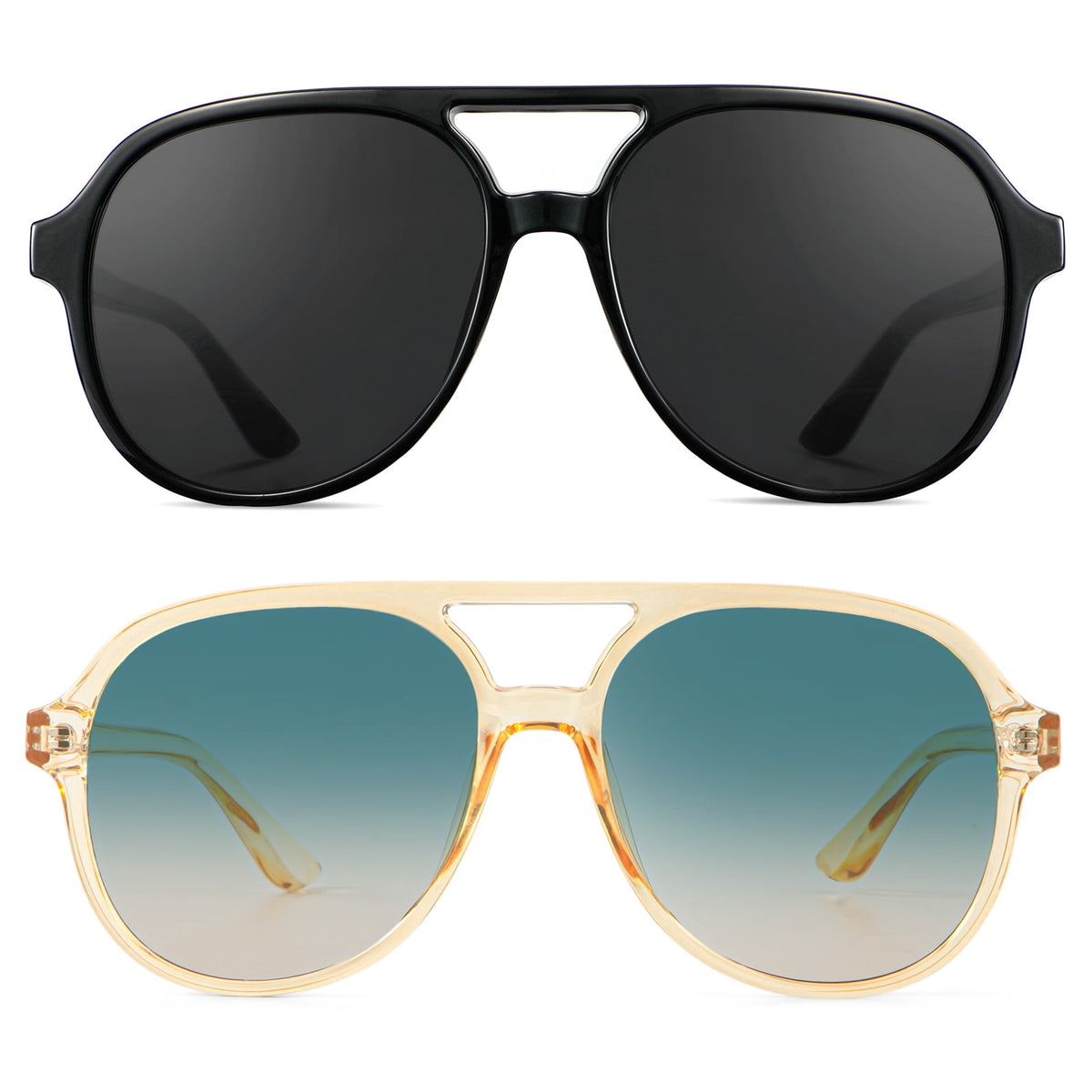 KALIYADI Aviator Sunglasses for Women,Retro Square Sun Glasses with 70s Vintage Style and UV Protection 2 Pack WMKAS2410-1-5