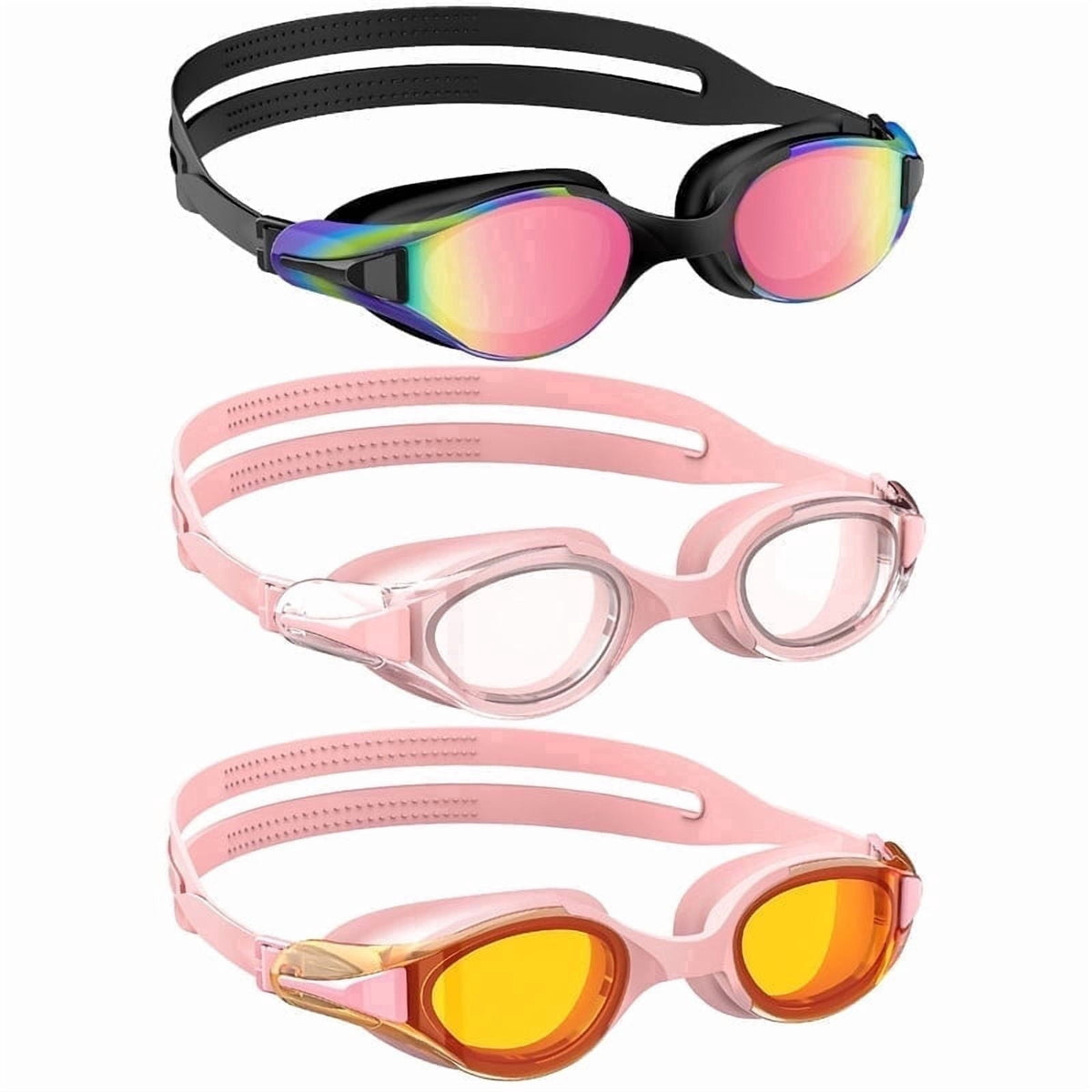 Adult Swim Goggles,3 Pack Swimming Goggles for Swimming,Goggles Swimming for Women and Men,Anti Fog Swim Goggles WMKAY02-2-9-10