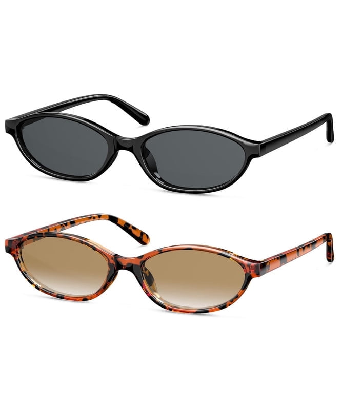 KALIYADI Retro Oval Womens Sunglasses Cat Eye Sunglasses for Women:Sunnies Lightweight Trendy Sun Glasses£¨2 Pack) WMKA243-1-7
