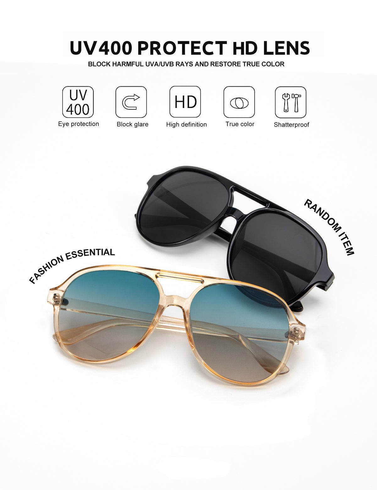 KALIYADI Aviator Sunglasses for Women,Retro Square Sun Glasses with 70s Vintage Style and UV Protection 2 PackWMKAS2410-1-3